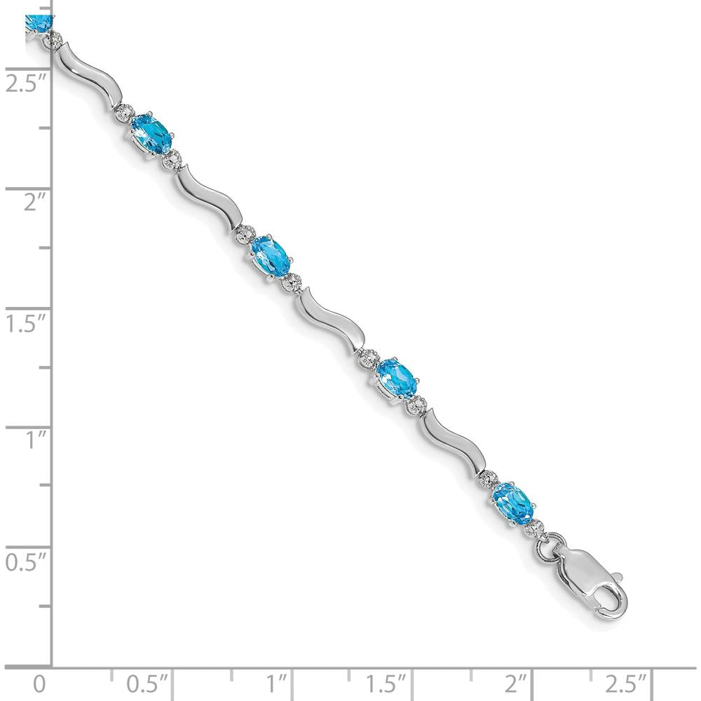 14K White Gold Complete Diamond and Oval Swiss Blue Topaz Wavy Link Bracelet - 0.30 Carats Total Gem Weight by Oro Pregiato
