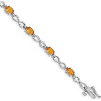 14K White Gold Complete Oval Citrine and Diamond Infinity Link 7" Bracelet - 0.48 Carats Citrine, 0.025 Carats Diamonds by Oro Pregiato