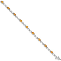 14K White Gold Complete Oval Citrine and Diamond Infinity Link 7" Bracelet - 0.48 Carats Citrine, 0.025 Carats Diamonds by Oro Pregiato