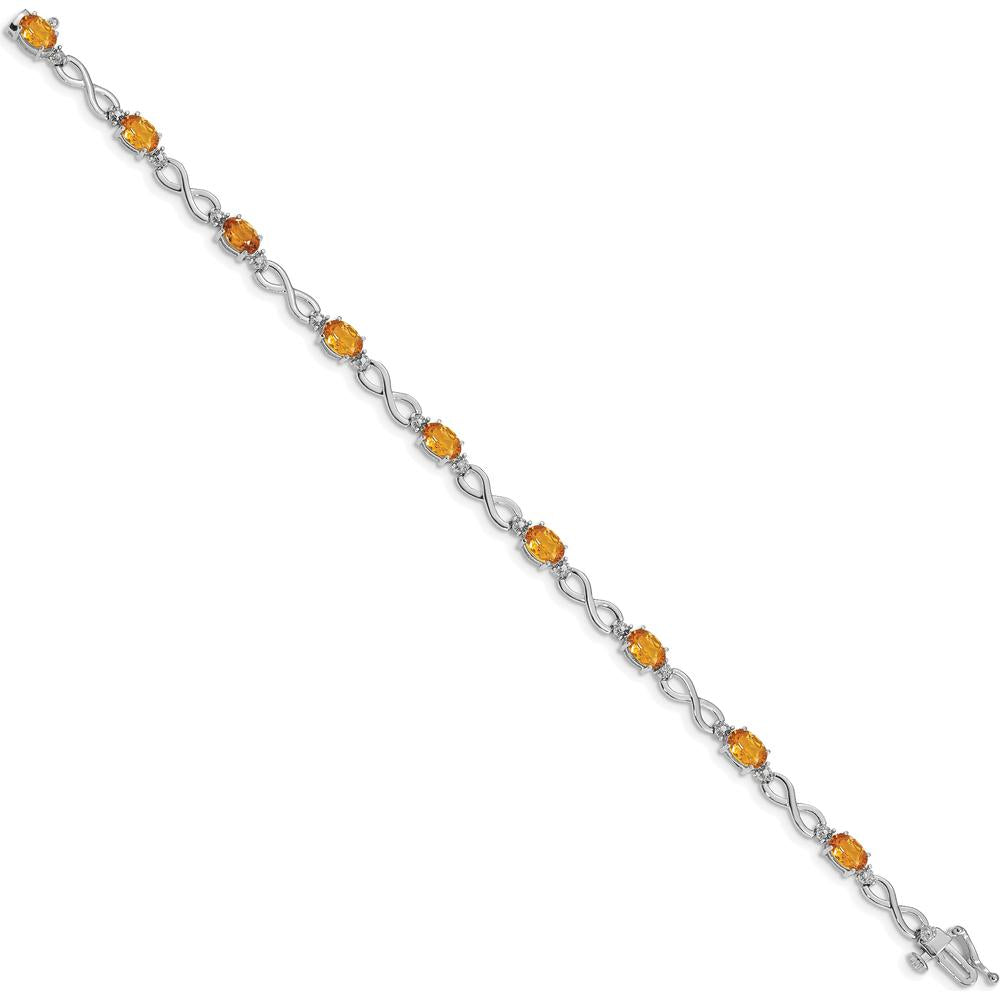 14K White Gold Complete Oval Citrine and Diamond Infinity Link 7" Bracelet - 0.48 Carats Citrine, 0.025 Carats Diamonds by Oro Pregiato