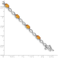 14K White Gold Complete Oval Citrine and Diamond Infinity Link 7" Bracelet - 0.48 Carats Citrine, 0.025 Carats Diamonds by Oro Pregiato