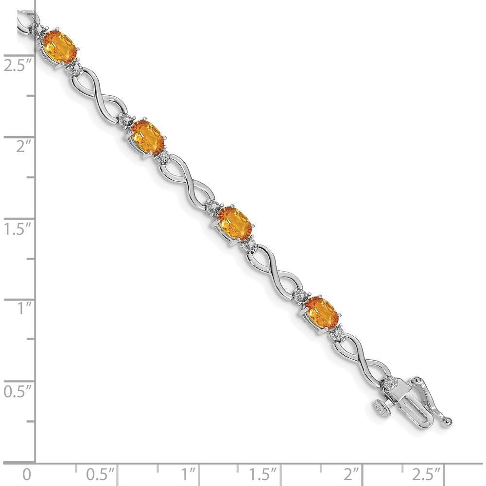 14K White Gold Complete Oval Citrine and Diamond Infinity Link 7" Bracelet - 0.48 Carats Citrine, 0.025 Carats Diamonds by Oro Pregiato