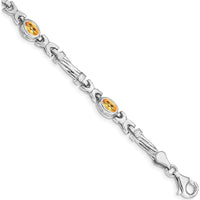 14K White Gold Complete Oval Citrine Fancy Link 7" Bracelet - 0.48 Carats Total Citrine Weight by Monteluci Fine Jewelry