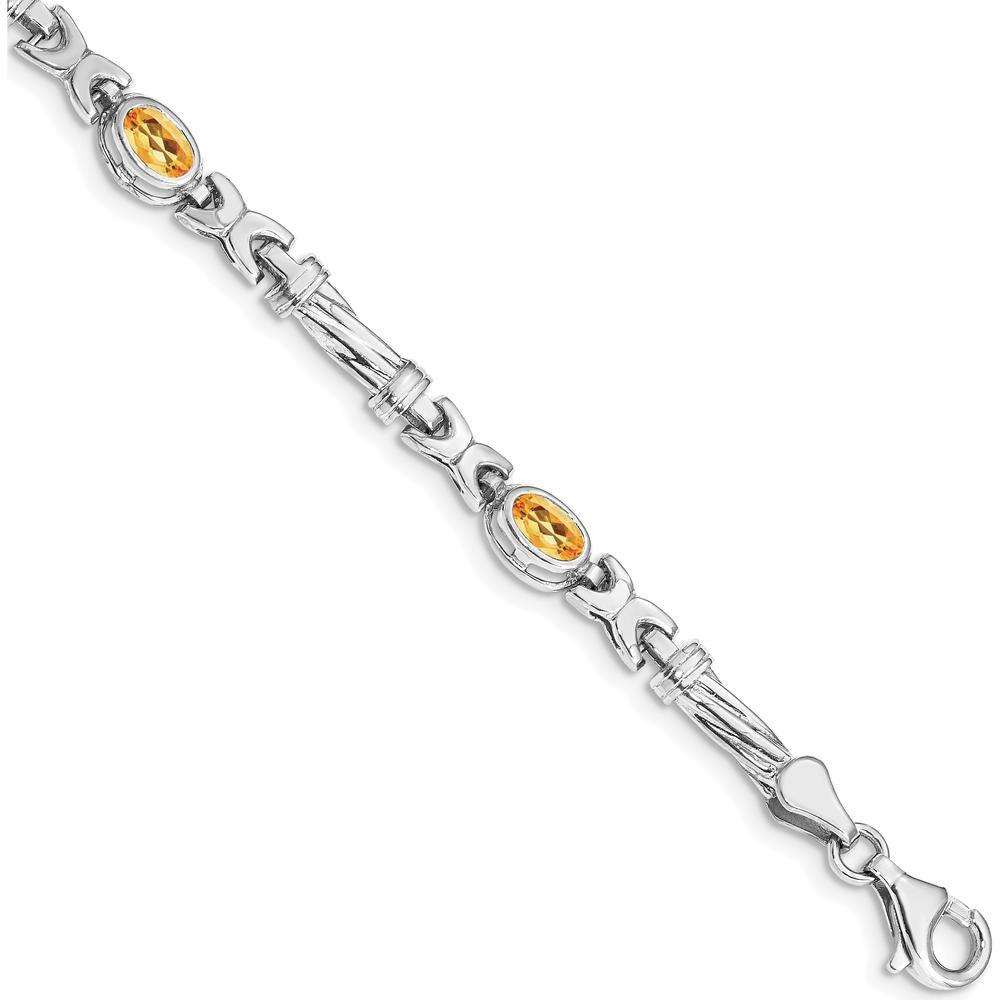 14K White Gold Complete Oval Citrine Fancy Link 7" Bracelet - 0.48 Carats Total Citrine Weight by Monteluci Fine Jewelry