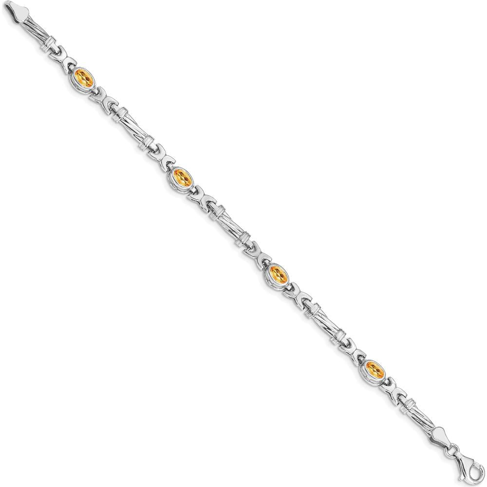 14K White Gold Complete Oval Citrine Fancy Link 7" Bracelet - 0.48 Carats Total Citrine Weight by Monteluci Fine Jewelry