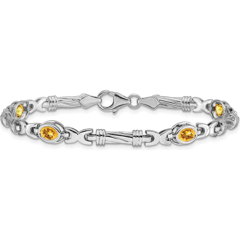14K White Gold Complete Oval Citrine Fancy Link 7" Bracelet - 0.48 Carats Total Citrine Weight by Monteluci Fine Jewelry