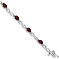 14K White Gold Complete Oval Garnet and Diamond Infinity Link 7" Bracelet - 0.6 Carats Garnet, 0.025 Carats Diamond Total Weight by Oro Pregiato