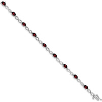 14K White Gold Complete Oval Garnet and Diamond Infinity Link 7" Bracelet - 0.6 Carats Garnet, 0.025 Carats Diamond Total Weight by Oro Pregiato