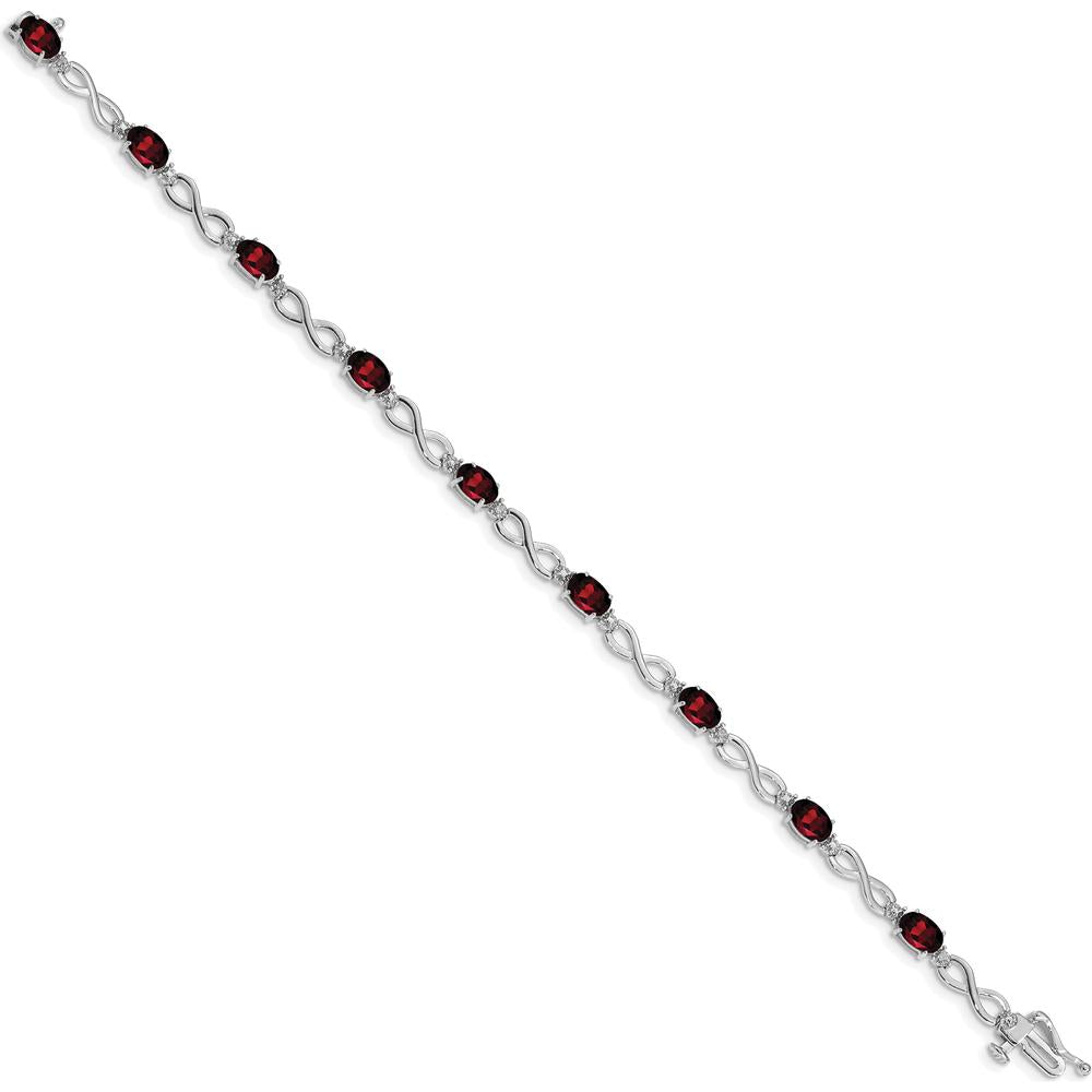14K White Gold Complete Oval Garnet and Diamond Infinity Link 7" Bracelet - 0.6 Carats Garnet, 0.025 Carats Diamond Total Weight by Oro Pregiato