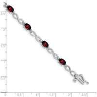 14K White Gold Complete Oval Garnet and Diamond Infinity Link 7" Bracelet - 0.6 Carats Garnet, 0.025 Carats Diamond Total Weight by Oro Pregiato