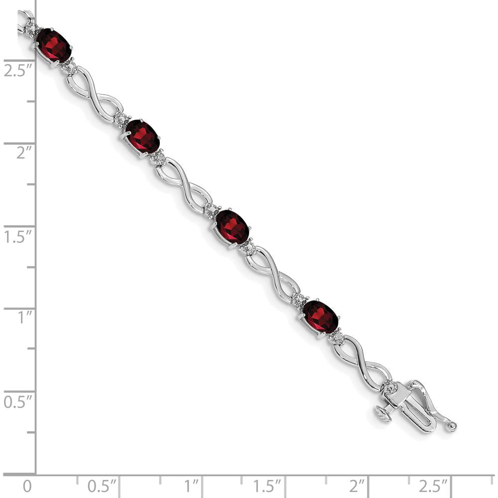 14K White Gold Complete Oval Garnet and Diamond Infinity Link 7" Bracelet - 0.6 Carats Garnet, 0.025 Carats Diamond Total Weight by Oro Pregiato
