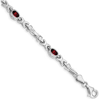 14K White Gold Complete Oval Garnet Fancy Link 7" Bracelet - 0.6 Carats Total Garnet Weight by Monteluci Fine Jewelry