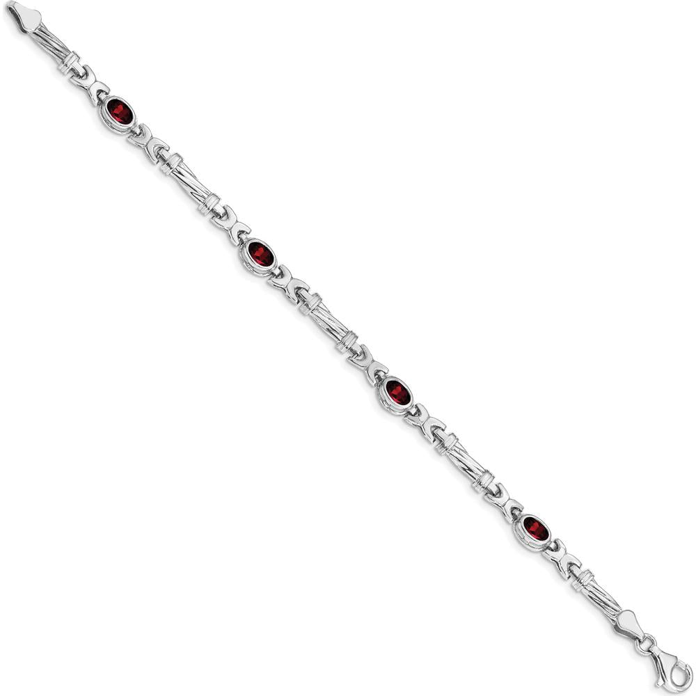 14K White Gold Complete Oval Garnet Fancy Link 7" Bracelet - 0.6 Carats Total Garnet Weight by Monteluci Fine Jewelry