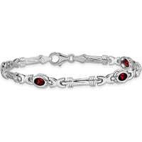 14K White Gold Complete Oval Garnet Fancy Link 7" Bracelet - 0.6 Carats Total Garnet Weight by Monteluci Fine Jewelry