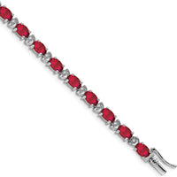 14K White Gold Complete Oval Lab-Created Ruby and Diamond Bracelet - 0.54 Carats Ruby Total Weight by Monteluci Fine Jewelry