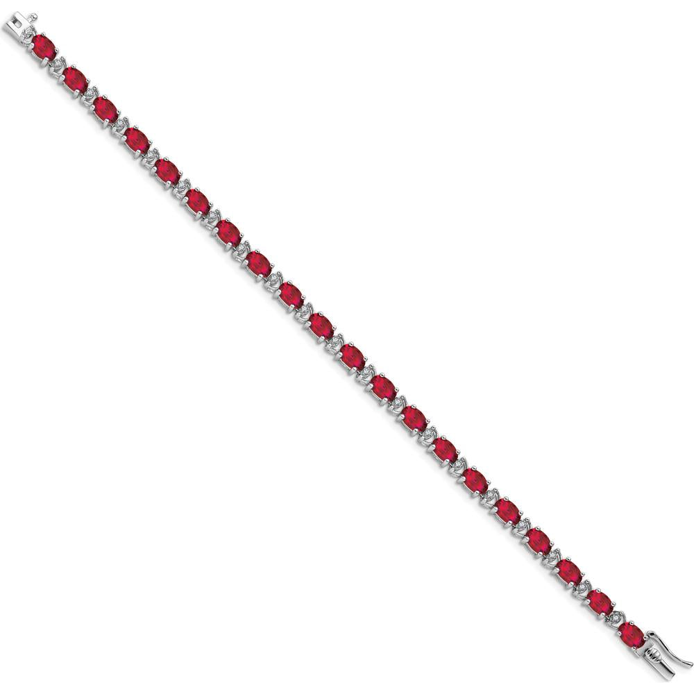 14K White Gold Complete Oval Lab-Created Ruby and Diamond Bracelet - 0.54 Carats Ruby Total Weight by Monteluci Fine Jewelry