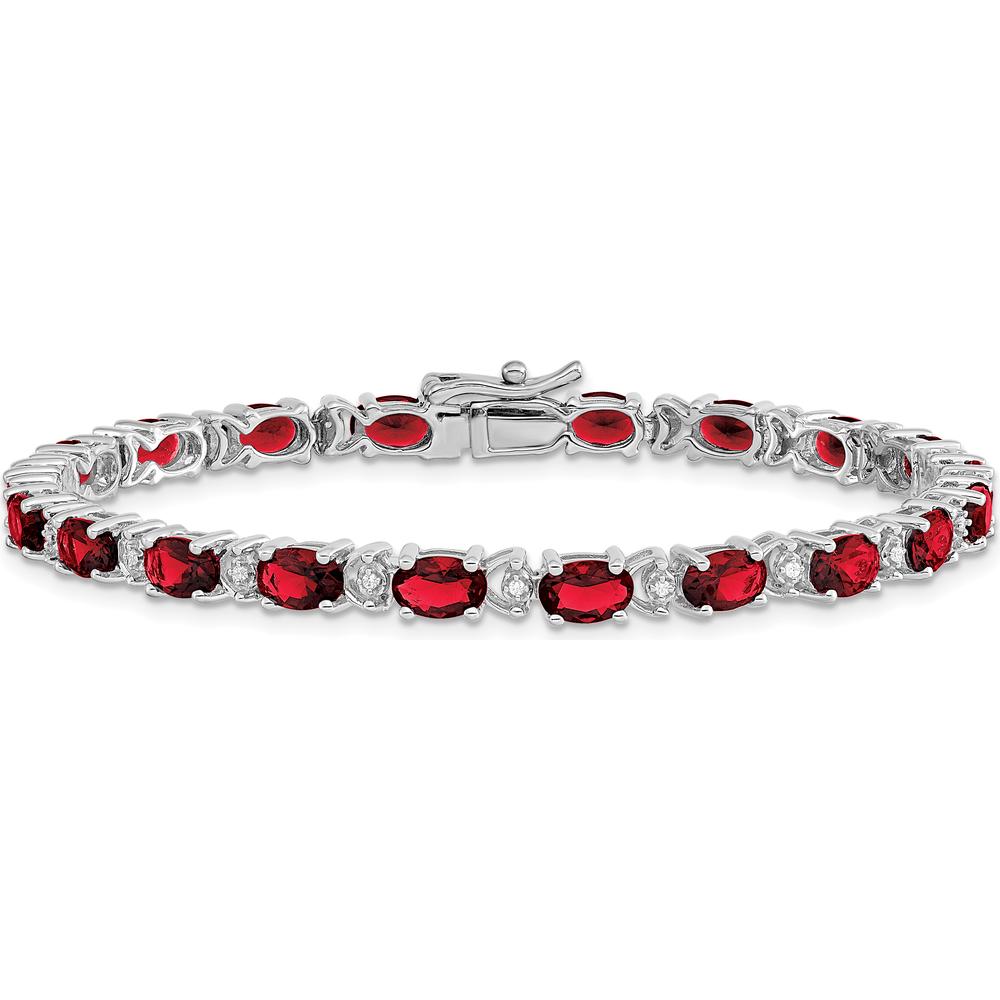 14K White Gold Complete Oval Lab-Created Ruby and Diamond Bracelet - 0.54 Carats Ruby Total Weight by Monteluci Fine Jewelry
