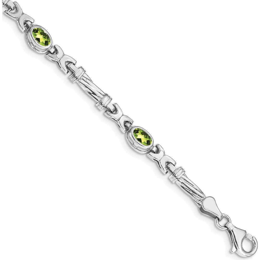 14K White Gold Complete Oval Peridot Fancy Link Bracelet - 0.45 Carats Total Peridot Weight by Monteluci Fine Jewelry