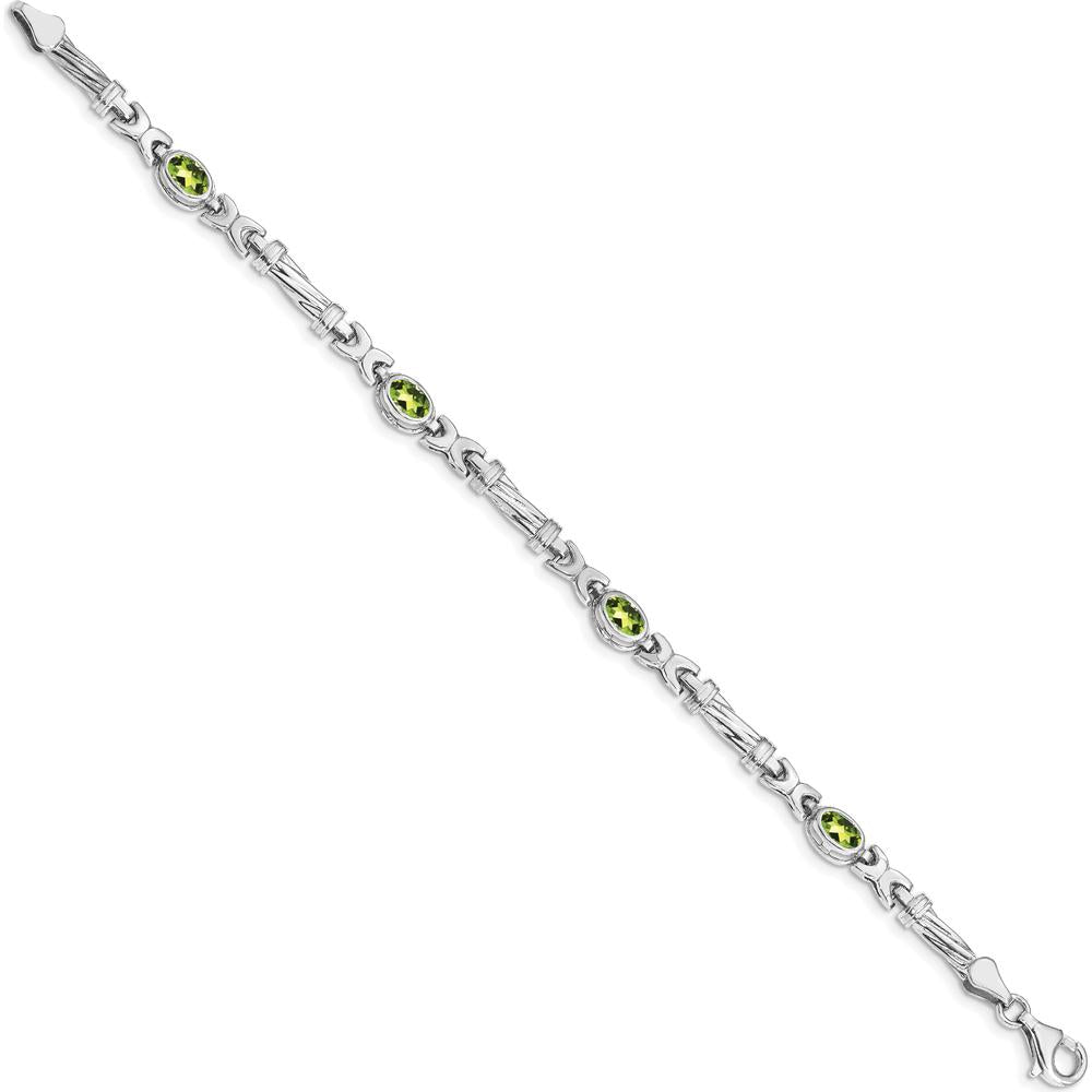 14K White Gold Complete Oval Peridot Fancy Link Bracelet - 0.45 Carats Total Peridot Weight by Monteluci Fine Jewelry