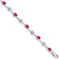 14K White Gold Complete Oval Ruby and Round White Sapphire Curved Link 7" Bracelet - 0.22 Carats Ruby & 0.027 Carats Sapphire Total Weight by Monteluci Fine Jewelry