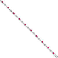 14K White Gold Complete Oval Ruby and Round White Sapphire Curved Link 7" Bracelet - 0.22 Carats Ruby & 0.027 Carats Sapphire Total Weight by Monteluci Fine Jewelry