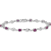 14K White Gold Complete Oval Ruby and Round White Sapphire Curved Link 7" Bracelet - 0.22 Carats Ruby & 0.027 Carats Sapphire Total Weight by Monteluci Fine Jewelry