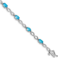 14K White Gold Complete Oval Swiss Blue Topaz and Diamond Infinity Link 7" Bracelet - 0.56 Carats Swiss Blue Topaz, 0.005 Carats Total Diamond Weight by Oro Pregiato