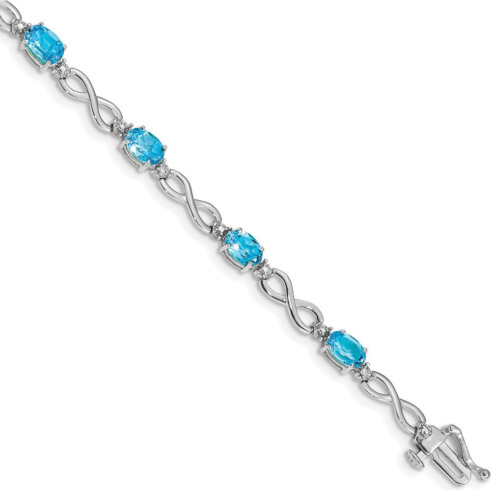 14K White Gold Complete Oval Swiss Blue Topaz and Diamond Infinity Link 7" Bracelet - 0.56 Carats Swiss Blue Topaz, 0.005 Carats Total Diamond Weight by Oro Pregiato