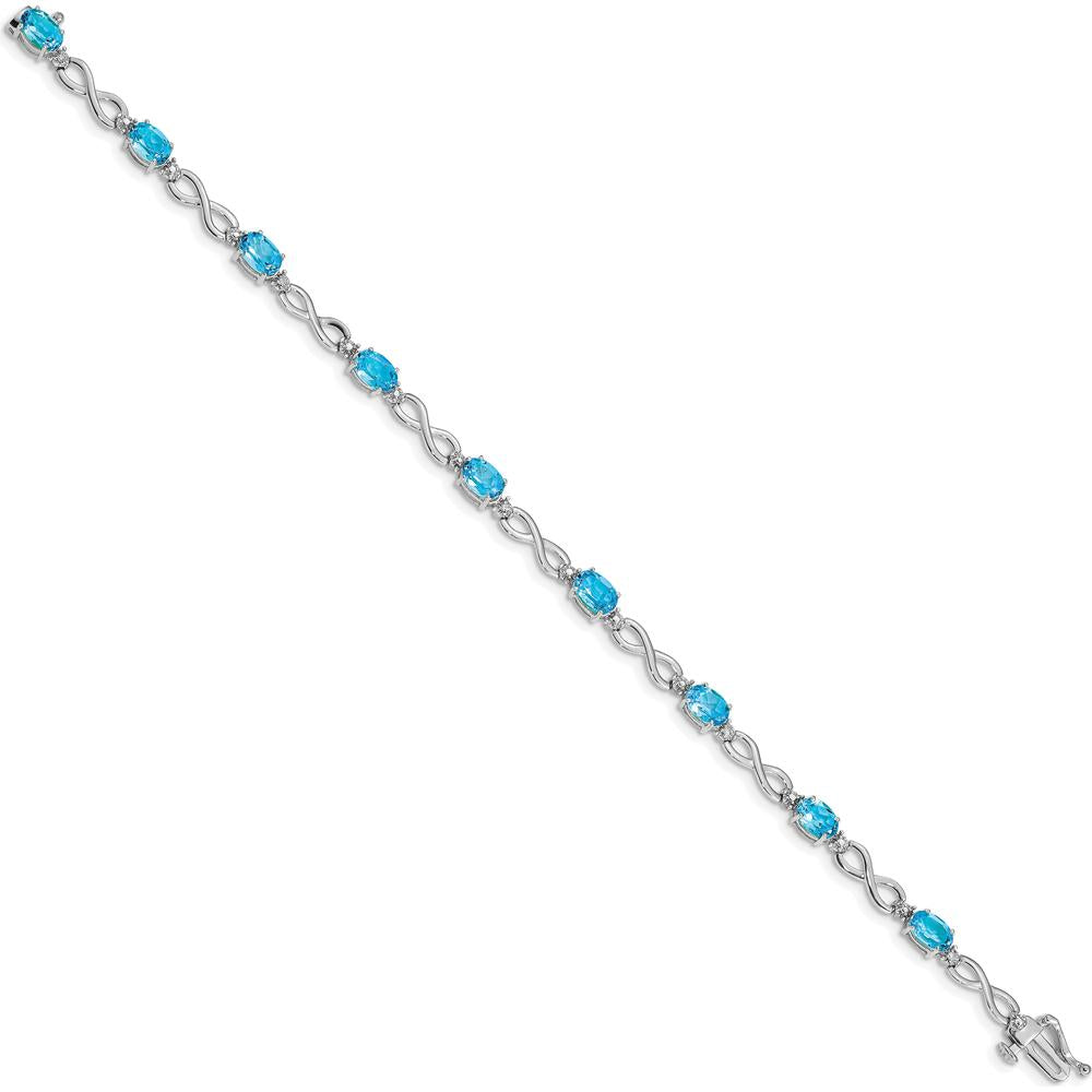 14K White Gold Complete Oval Swiss Blue Topaz and Diamond Infinity Link 7" Bracelet - 0.56 Carats Swiss Blue Topaz, 0.005 Carats Total Diamond Weight by Oro Pregiato