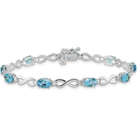14K White Gold Complete Oval Swiss Blue Topaz and Diamond Infinity Link 7" Bracelet - 0.56 Carats Swiss Blue Topaz, 0.005 Carats Total Diamond Weight by Oro Pregiato