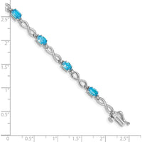 14K White Gold Complete Oval Swiss Blue Topaz and Diamond Infinity Link 7" Bracelet - 0.56 Carats Swiss Blue Topaz, 0.005 Carats Total Diamond Weight by Oro Pregiato