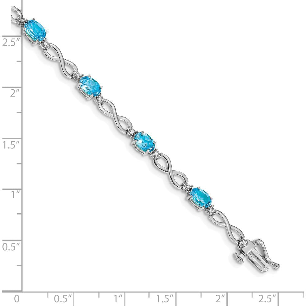 14K White Gold Complete Oval Swiss Blue Topaz and Diamond Infinity Link 7" Bracelet - 0.56 Carats Swiss Blue Topaz, 0.005 Carats Total Diamond Weight by Oro Pregiato