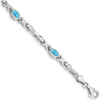 14K White Gold Complete Oval Swiss Blue Topaz Fancy Link 7" Bracelet - 0.56 Carats Total Topaz Weight by Monteluci Fine Jewelry