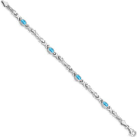 14K White Gold Complete Oval Swiss Blue Topaz Fancy Link 7" Bracelet - 0.56 Carats Total Topaz Weight by Monteluci Fine Jewelry