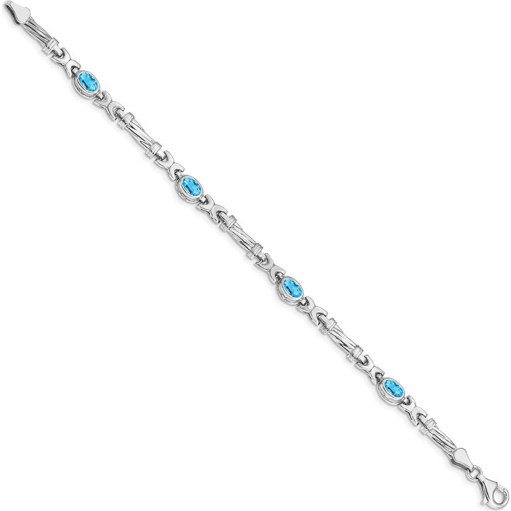 14K White Gold Complete Oval Swiss Blue Topaz Fancy Link 7" Bracelet - 0.56 Carats Total Topaz Weight by Monteluci Fine Jewelry