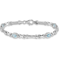14K White Gold Complete Oval Swiss Blue Topaz Fancy Link 7" Bracelet - 0.56 Carats Total Topaz Weight by Monteluci Fine Jewelry
