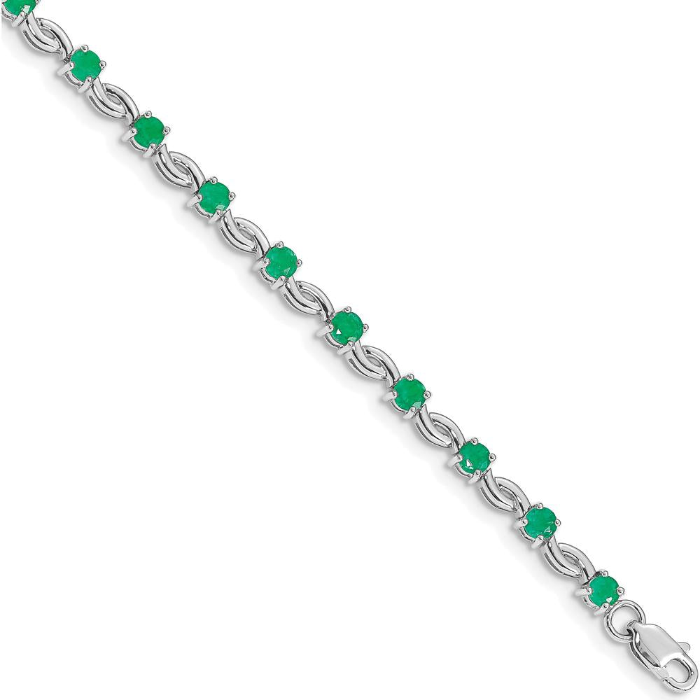 14K White Gold Complete Round Emerald Fancy Link 7" Bracelet - 0.125 Carats Total Emerald Weight by Monteluci Fine Jewelry