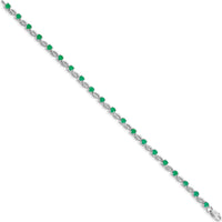 14K White Gold Complete Round Emerald Fancy Link 7" Bracelet - 0.125 Carats Total Emerald Weight by Monteluci Fine Jewelry