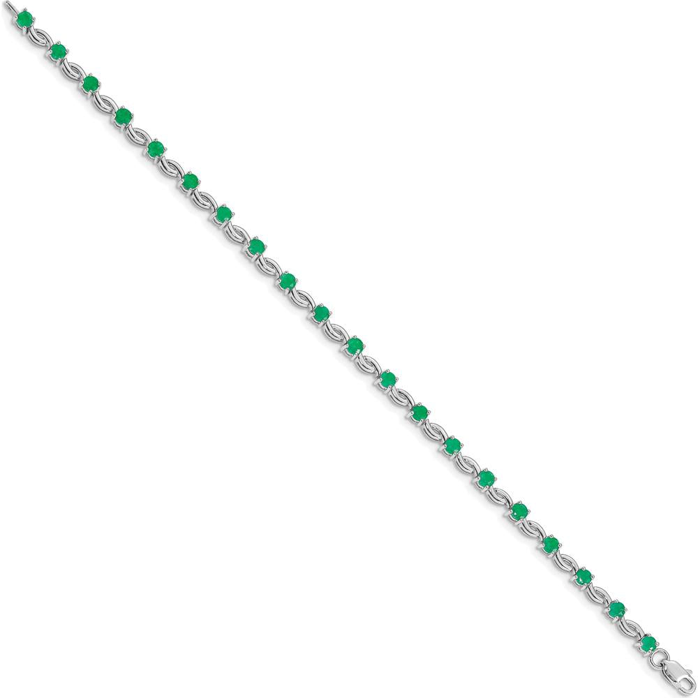 14K White Gold Complete Round Emerald Fancy Link 7" Bracelet - 0.125 Carats Total Emerald Weight by Monteluci Fine Jewelry