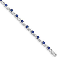 14K White Gold Complete Round Sapphire Fancy Link 7" Bracelet - 0.125 Carats Total Sapphire Weight by Monteluci Fine Jewelry