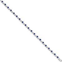 14K White Gold Complete Round Sapphire Fancy Link 7" Bracelet - 0.125 Carats Total Sapphire Weight by Monteluci Fine Jewelry