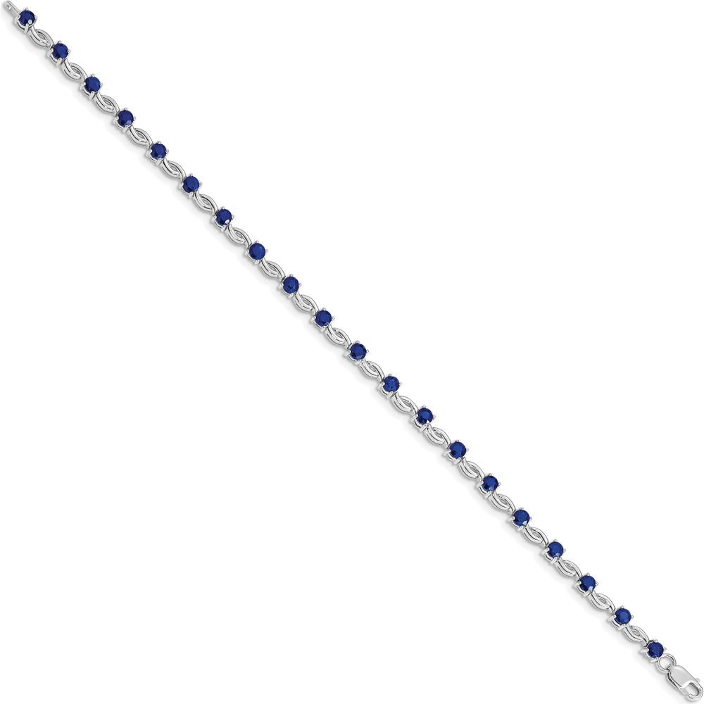 14K White Gold Complete Round Sapphire Fancy Link 7" Bracelet - 0.125 Carats Total Sapphire Weight by Monteluci Fine Jewelry