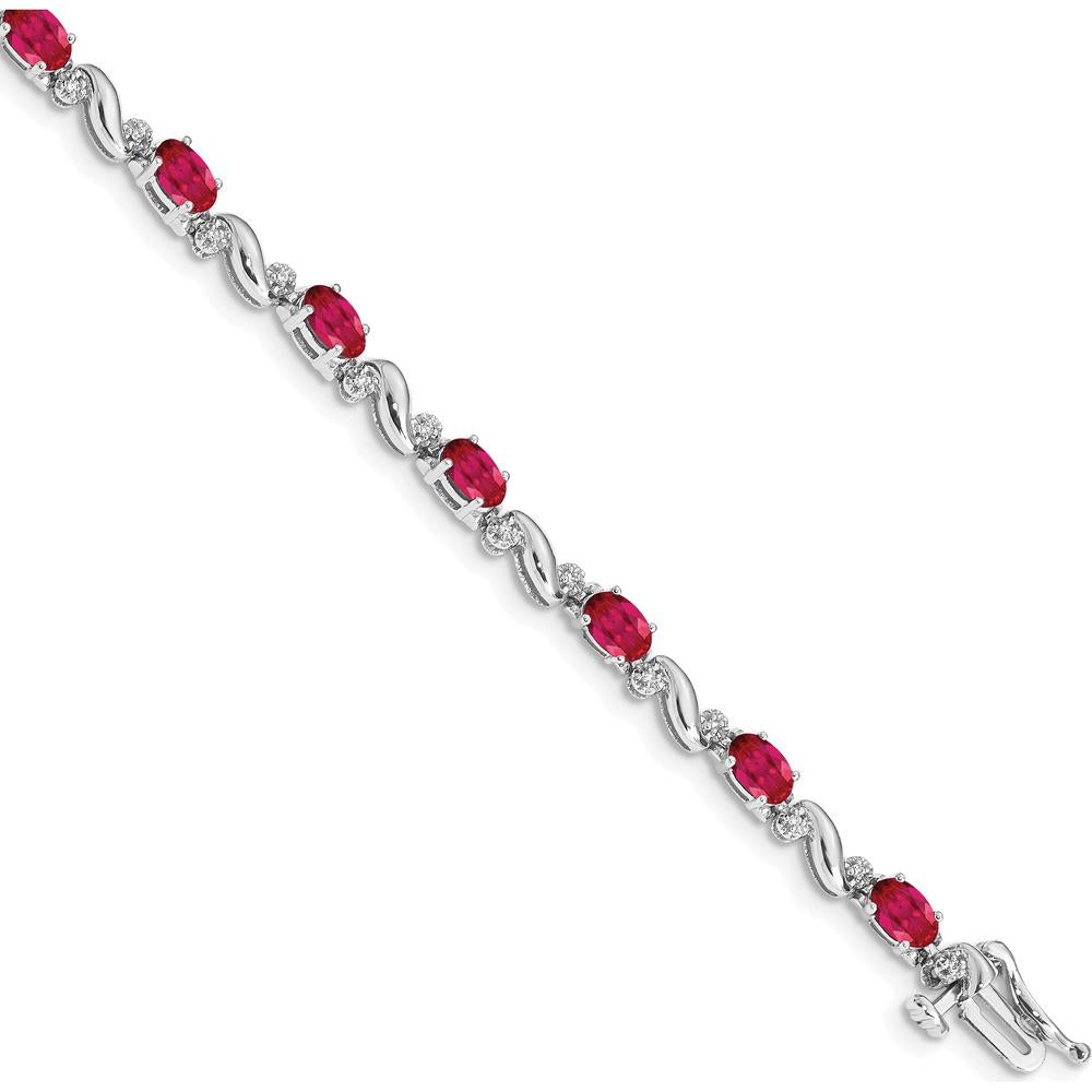 14K White Gold Complete Ruby and Diamond Curved Link Bracelet - 0.32 Carats Ruby Total Weight by Monteluci Fine Jewelry