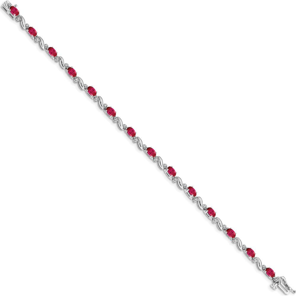 14K White Gold Complete Ruby and Diamond Curved Link Bracelet - 0.32 Carats Ruby Total Weight by Monteluci Fine Jewelry