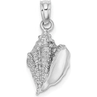 14K White Gold Conch Shell Charm with Textured Finish - Polished Rhodium Plated by Oro Pregiato