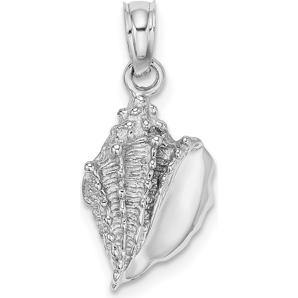 14K White Gold Conch Shell Charm with Textured Finish - Polished Rhodium Plated by Oro Pregiato