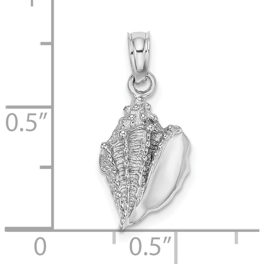 14K White Gold Conch Shell Charm with Textured Finish - Polished Rhodium Plated by Oro Pregiato