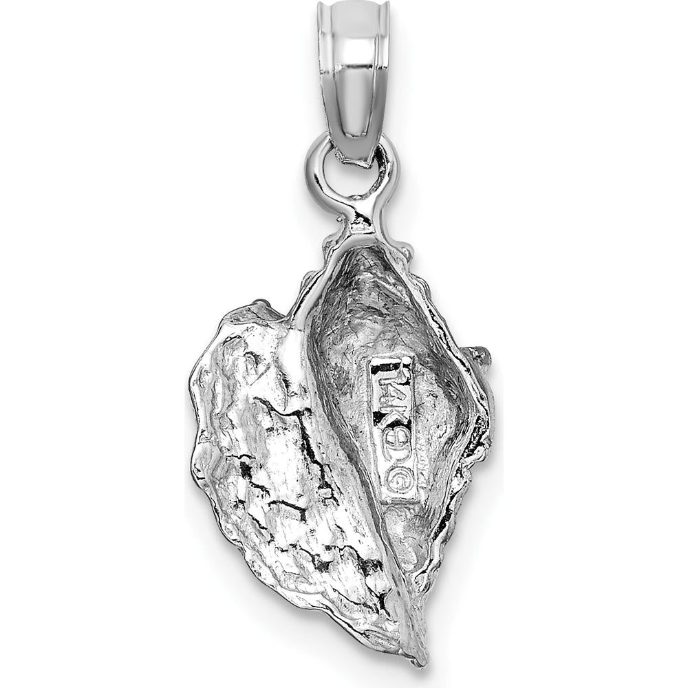 14K White Gold Conch Shell Charm with Textured Finish - Polished Rhodium Plated by Oro Pregiato
