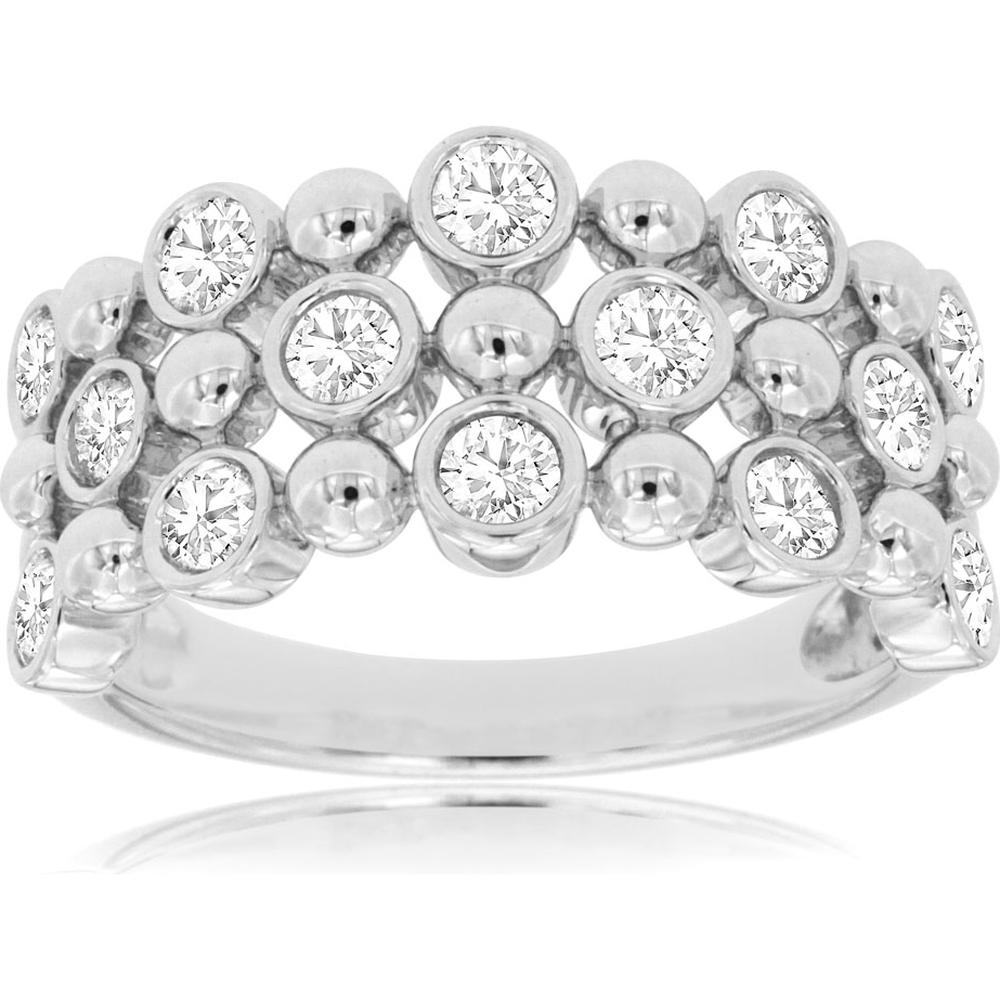 14K White Gold Contemporary Bubble-Style Ring with Bezel-Set Round Brilliant Diamonds - 0.75 Carat Total Diamond Weight - Royal Jewelry