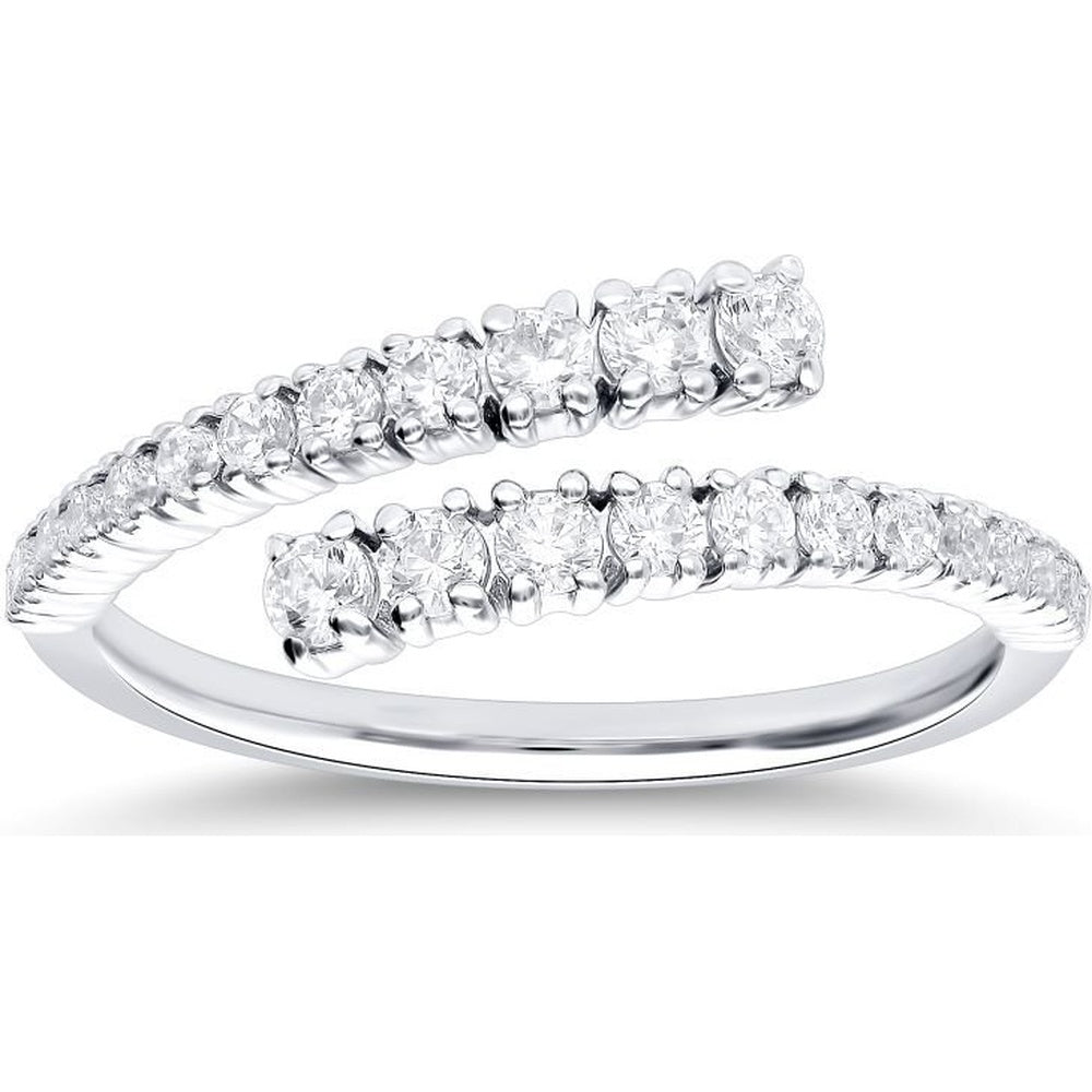 14K White Gold Contemporary Bypass Fashion Ring with Prong-Set Round Diamonds - 0.55 Carat Total Diamond Weight by Auriventus